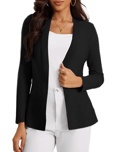 Casuashion Women's Casual Open Front Sweater Long Sleeve Rib Knit Draped Cardigan Black 1XL | Amazon (US)