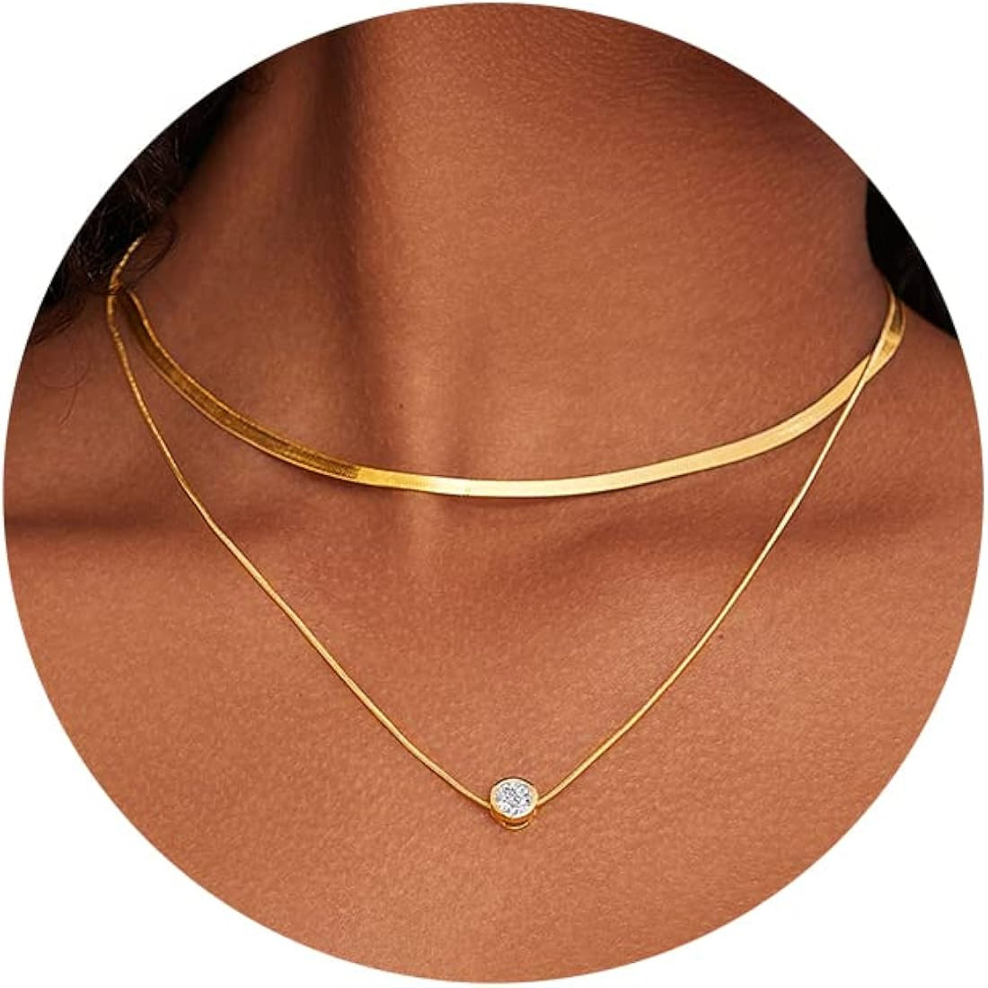 iF YOU 18K Gold Plated Dainty Necklaces for Women, Trendy Herringbone Gold Choker Necklace, Simpl... | Amazon (US)