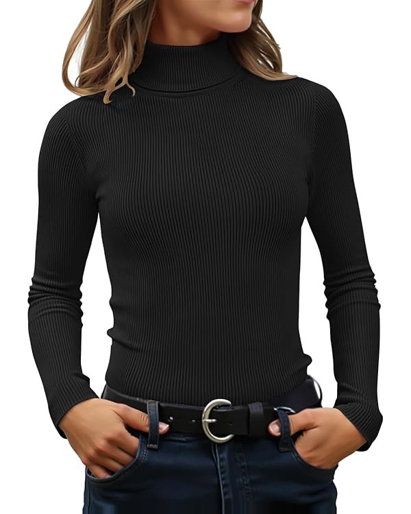 ZESICA Women's Turtleneck Long Sleeve Shirts 2026 Fall Trendy Tops Slim Fitted Ribbed Knit Basic ... | Amazon (US)
