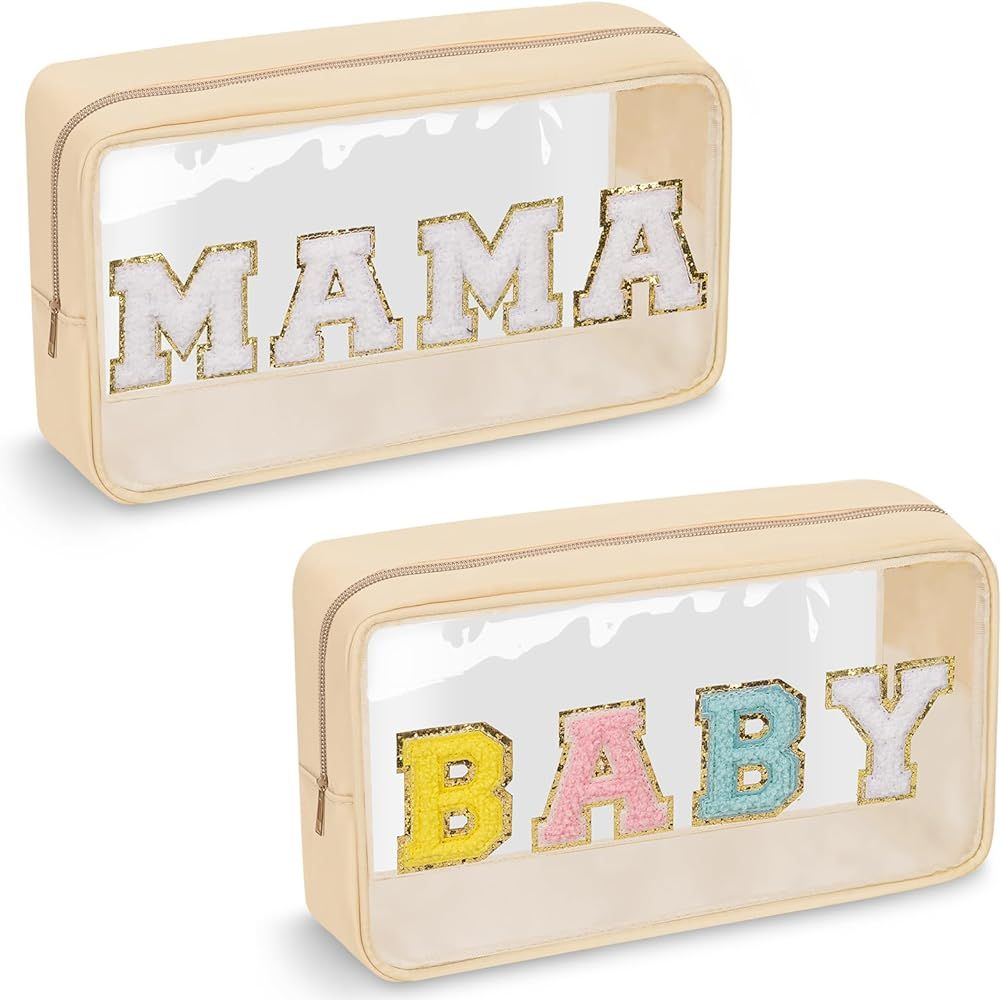 2 Pcs Chenille Letter Clear Makeup Bag Mama Baby Pouch, Mama Baby Hospital Duffle Bag Clear Diape... | Amazon (US)