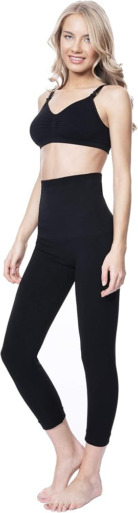 MOTHERS ESSENTIALS Postpartum High Waist Tummy Compression Control Slimming 3/4 Capri Leggings | Amazon (US)