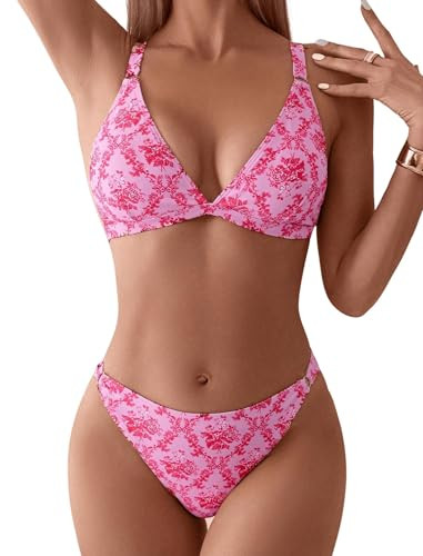 Amazon.com: ZAFUL Women's 2 Piece Floral Print Swimsuit Triangle String High Cut Bikini Sets Bath... | Amazon (US)