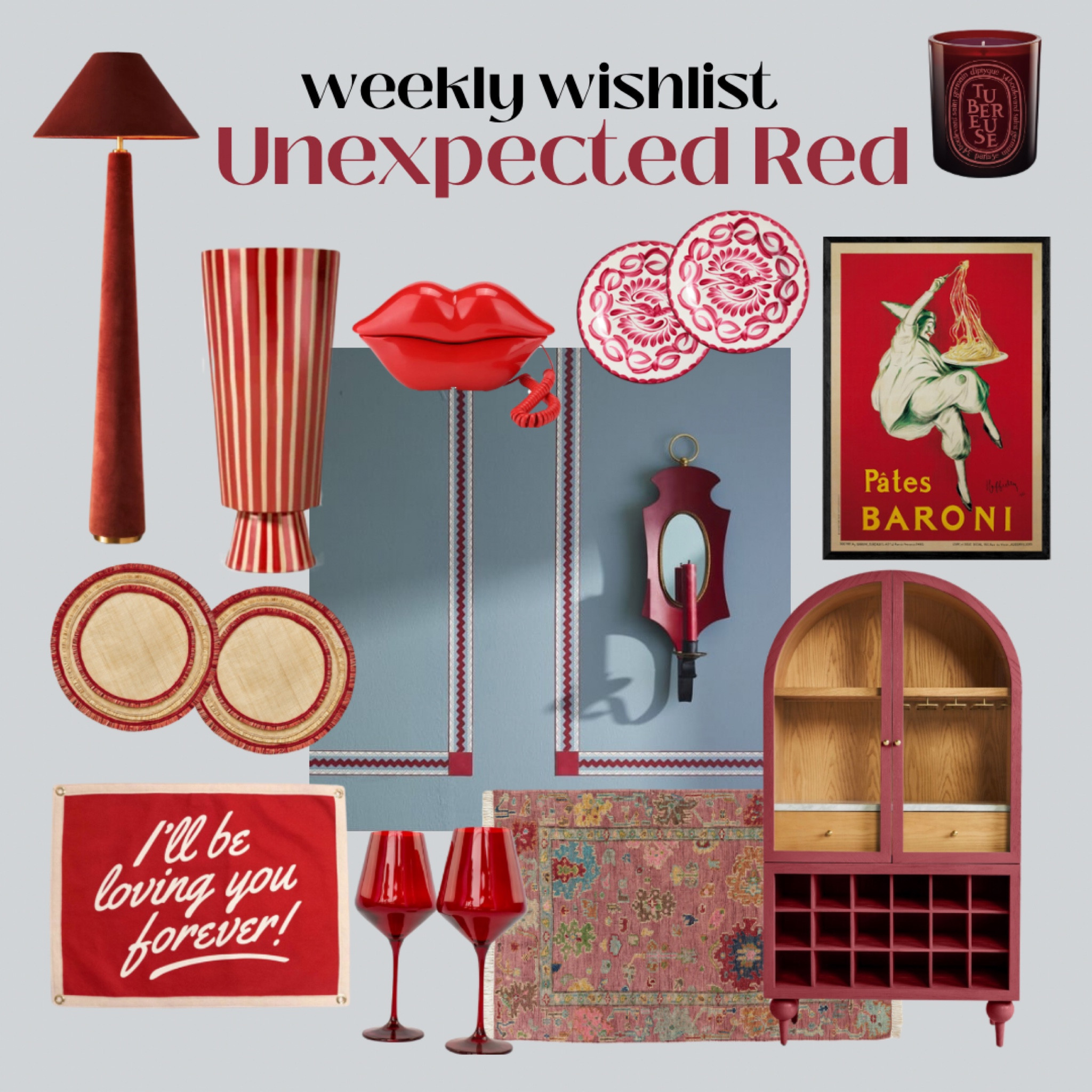 The unexpected red theory! 

#moodboard #interiordecor #redhomedecor #vintagehomedecor #eclecticdecor 

#LTKhome #LTKfindsunder100 #LTKU