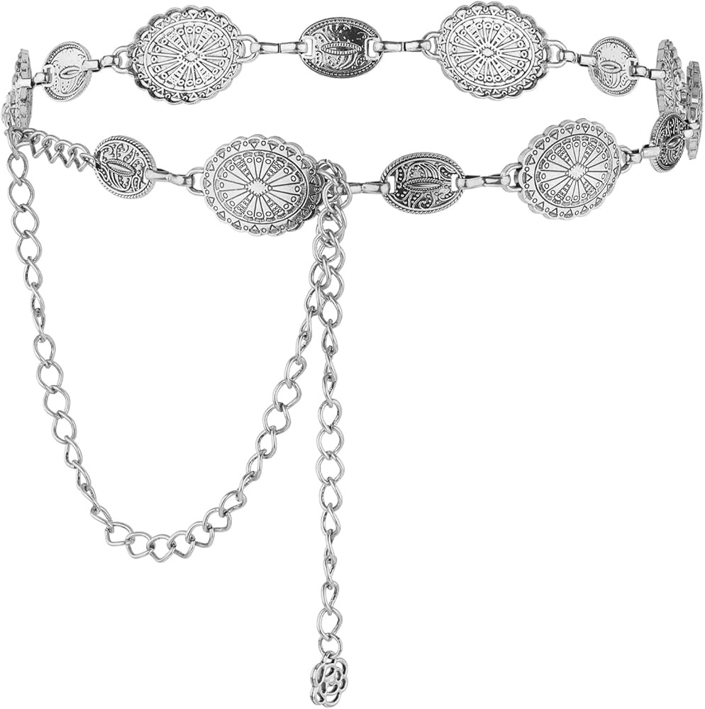 Women Adjustable Chain Belt Western Cowgirl Waistband Skinny Vintage Dress Belt for Concert Outfi... | Amazon (US)