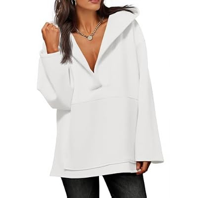 Fisoew Women's Hoodies Oversized Sweatshirts Casual Fleece V Neck Long Sleeve Hoo… | Amazon (US)