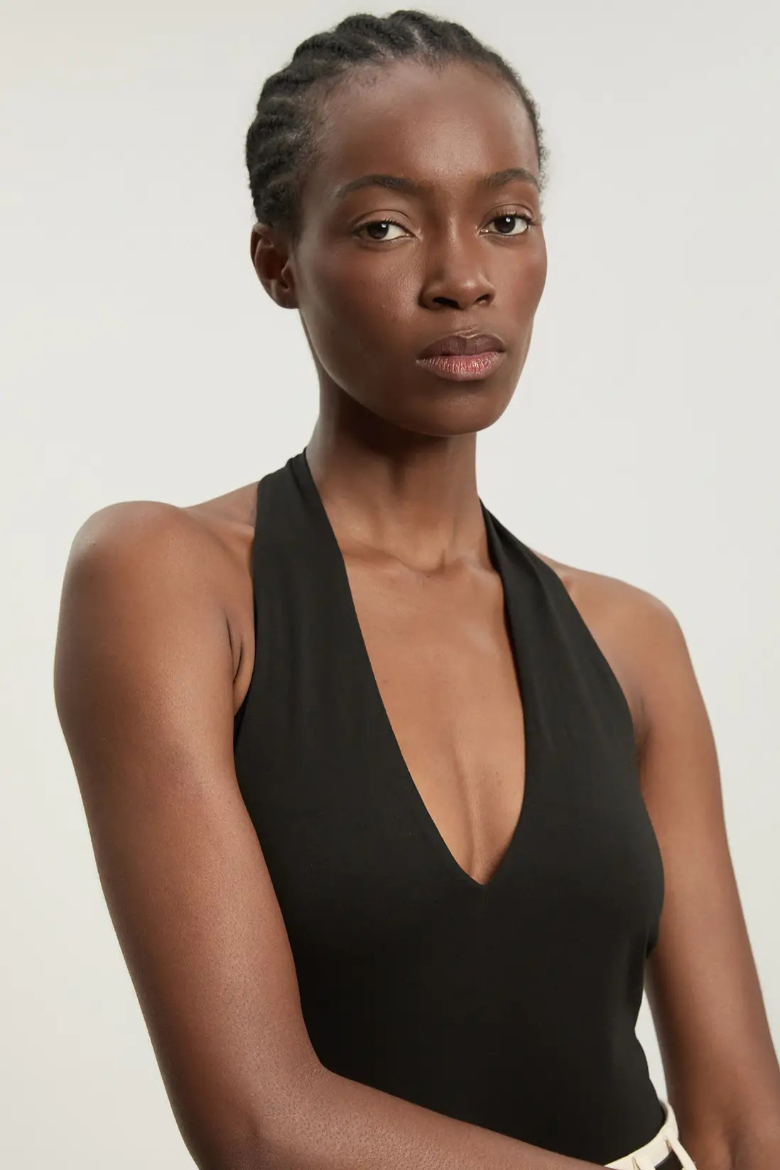 Black Stretch Cotton Jersey Halter Bodysuit | Karen Millen | Karen Millen