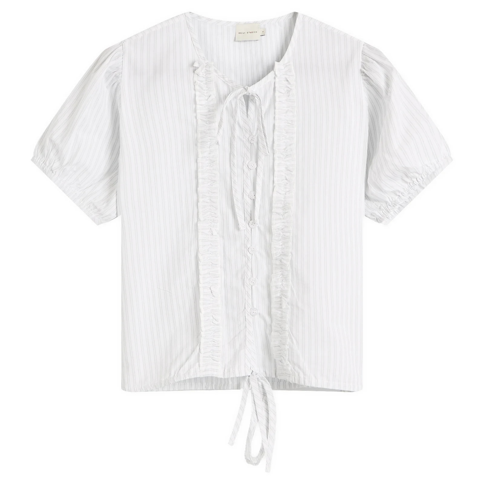 Deiji Studios Women's Double Frill Top in Sage Stripe, Size Small | END. Clothing