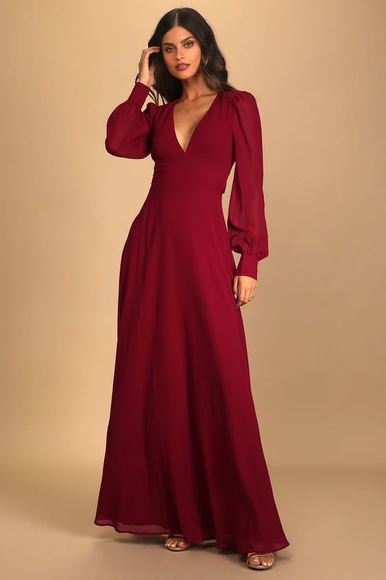 Talk About Divine Burgundy Long Sleeve Backless Maxi Dress | Lulus (US)