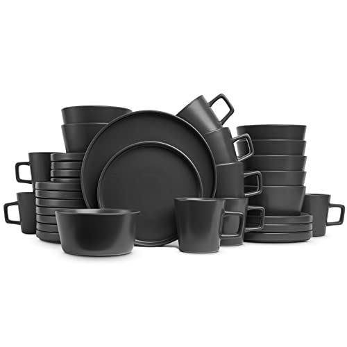 Stone Lain Coupe Dinnerware Set, Service For 8, Black Matte, 32 Piece | Amazon (US)