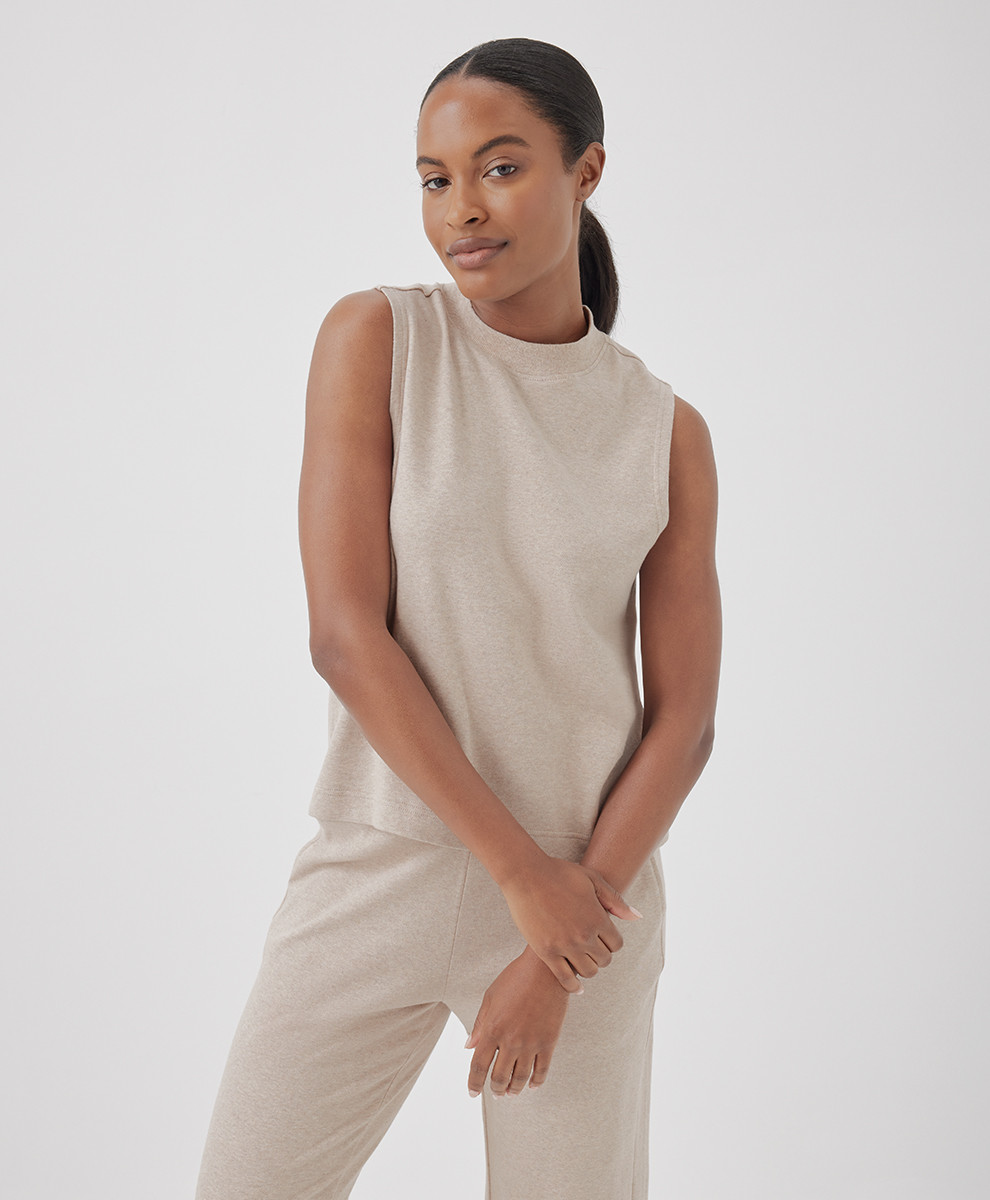 Women's Wheat Heather Airplane Mock Neck Shell L | Pact Apparel