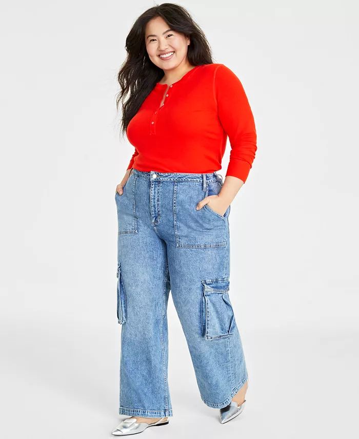 Trendy Plus Size High-Rise Utility Cargo Jeans, Created for Macy's | Macy's