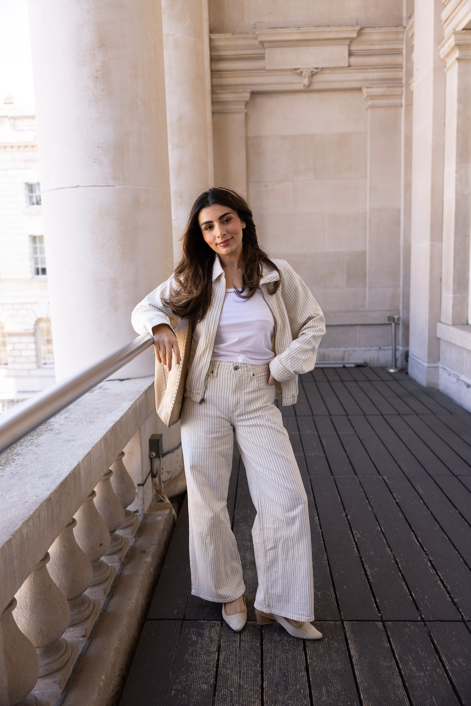 LTK Studio SS26, dressed in Abercrombie 🤍 20% off this look with code AFXLTK ✨

summer outfit, spring outfit, pinstripe, coord, matching set, suede bag, city break outfit, denim jacket, lightweight jacket, spring jacket, denim coord 

 #LTKspring #LTKsummer #LTKjeans