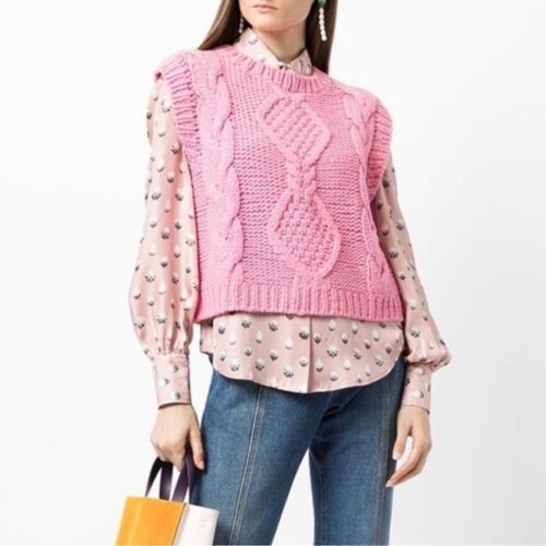 Rixo Renee Sweater Vest Sleeveless Pink Size L | eBay US