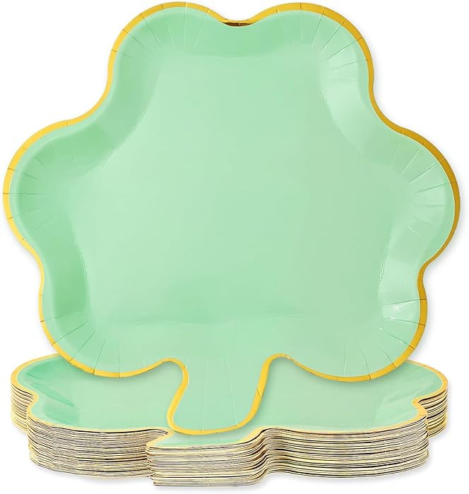 Whaline 40Pcs St. Patrick's Day Paper Plates Mint Green Shamrock Shaped Disposable Plates Gold Fo... | Amazon (US)
