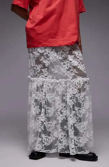 Topshop Ruffle Seam Sheer Lace Maxi Skirt | Nordstrom | Nordstrom