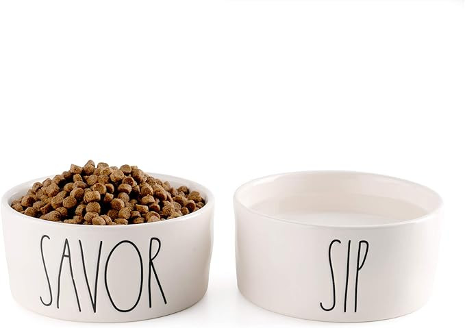 Rae Dunn Ceramic Dog-Food and Water Bowls, Cute Pet Water and Food Bowls for Dogs and Cats, Set o... | Amazon (US)