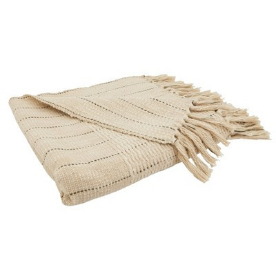 50"x60" Rugged Elegance Striped Fringe Throw Blanket Natural - Saro Lifestyle: Cozy Cotton, Machine Washable | Target