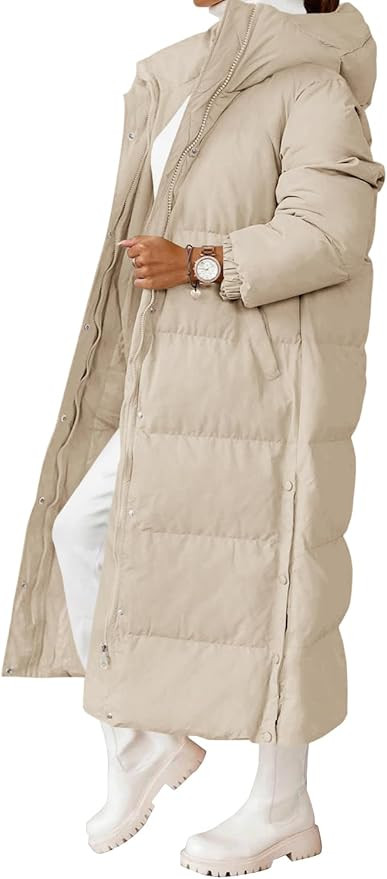 Grlasen Women Long Quilted Coat Winter Hooded Long Sleeve Button Down Puffer Padded Jacket | Amazon (US)