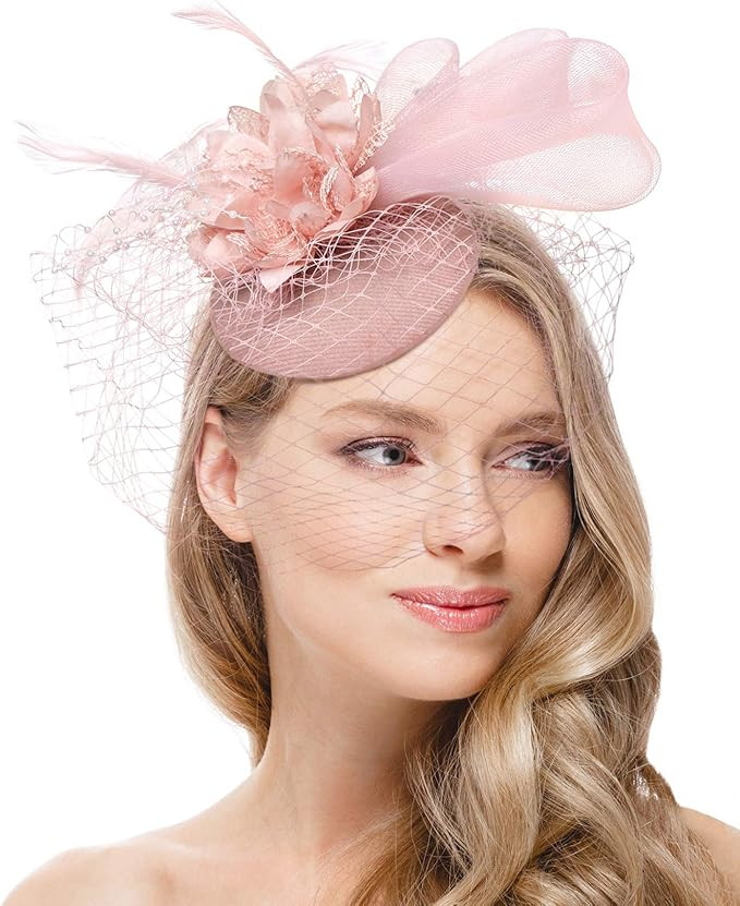Zivyes Fascinators Hat for Women Tea Party Headband Derby Wedding Flower Mesh Veil Fascinator | Amazon (US)