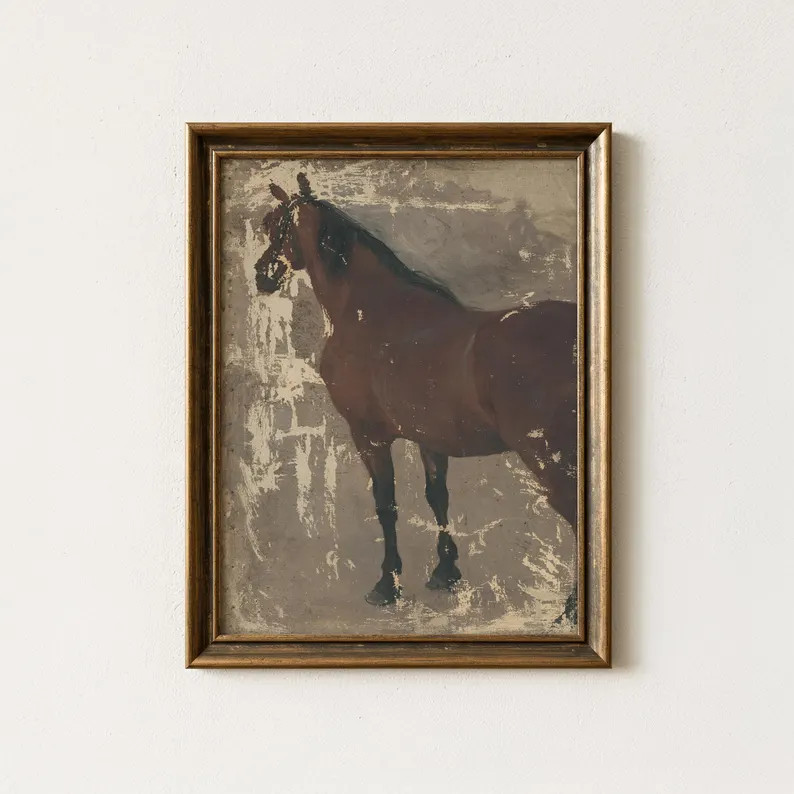 Vintage Brown Horse Painting | Antique Equestrian Artwork | Farm Animal Wall Decor | Mailed Print... | Etsy (Global)