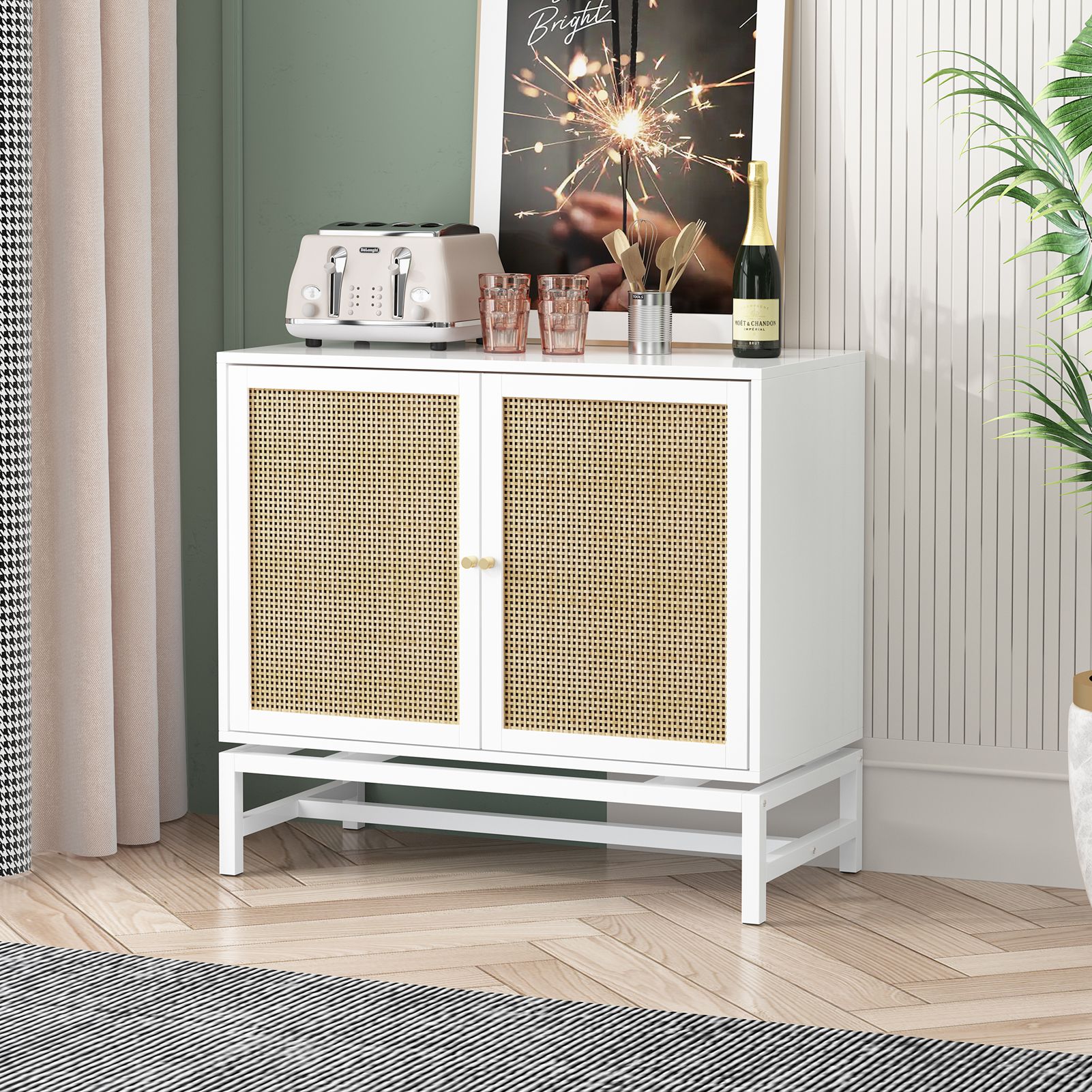 Ouyessir Buffet Sideboard with Handmade Natural Rattan Doors, Storage Cabinet Console Table Accen... | Walmart (US)