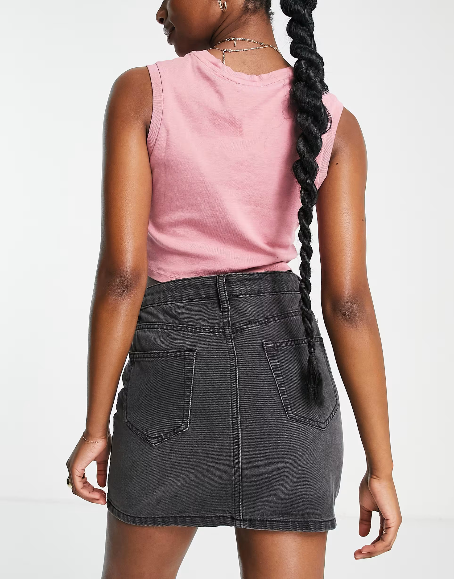 DTT Gabby high waist denim skirt in washed black | ASOS (Global)