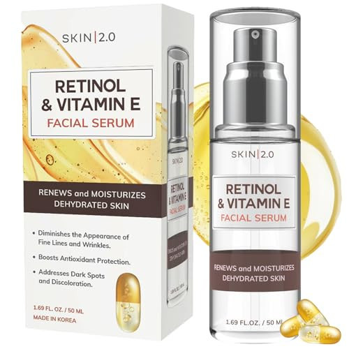 Skin 2.0 Retinol & Vitamin E Face Serum - 1.69 Fl. oz, Cruelty-Free, Reduces Acne Scars, Wrinkles, Anti-Aging, Skin Renewal, Hydrating, Korean Beauty | Amazon (US)