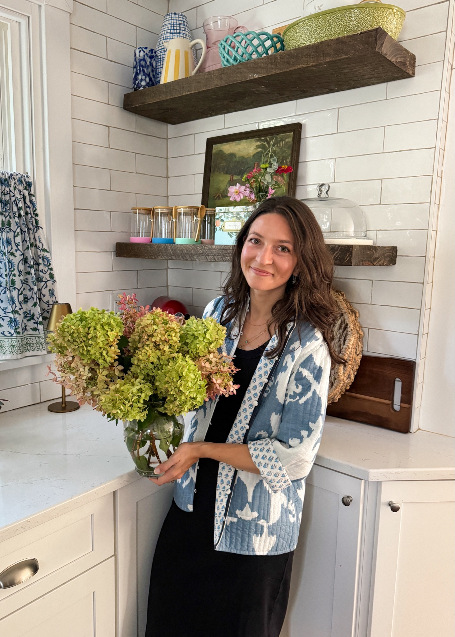 1. I still love this block print quilted jacket I bought on a whim in Charleston last spring. 
2. I waited too long to cut my hydrangeas & only got this bouquet… when are you supposed to cut them?
3. It felt so good to get my kitchen put back together after almost a month of having a hole in the ceiling almost the length of the room for a over a month thanks to mold 🤦🏻‍♀️ These cafe curtains are so cute! 

#LTKHome #LTKFindsUnder100 #LTKSeasonal