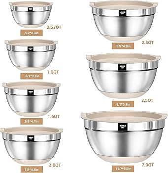 AIKKIL Mixing Bowls with Airtight Lids, 20 piece Stainless Steel Metal Nesting Bowls, Non-Slip Si... | Amazon (US)