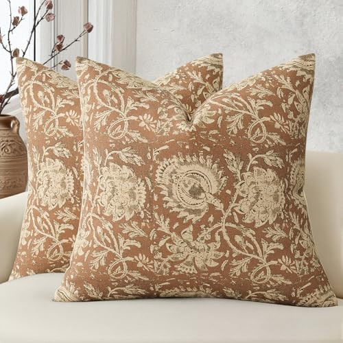 Vintage Floral Print Throw Pillow Covers 18x18 Set of 2 Neutral Modern Farmhouse Pillowcases Acce... | Amazon (US)