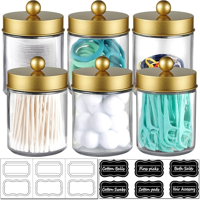 6 Pack Apothecary Jars Bathroom Vanity Organizer- Rustic Farmhouse Decor Storage Canister with St... | Amazon (US)