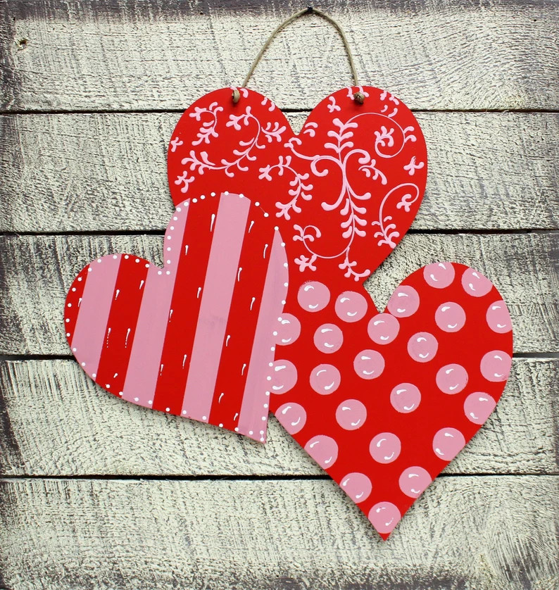 Valentine Door Hanger, Heart Decor, Hearts Door Hanger, Wooden Door Hanger, Front Door Hanger, Va... | Etsy (US)