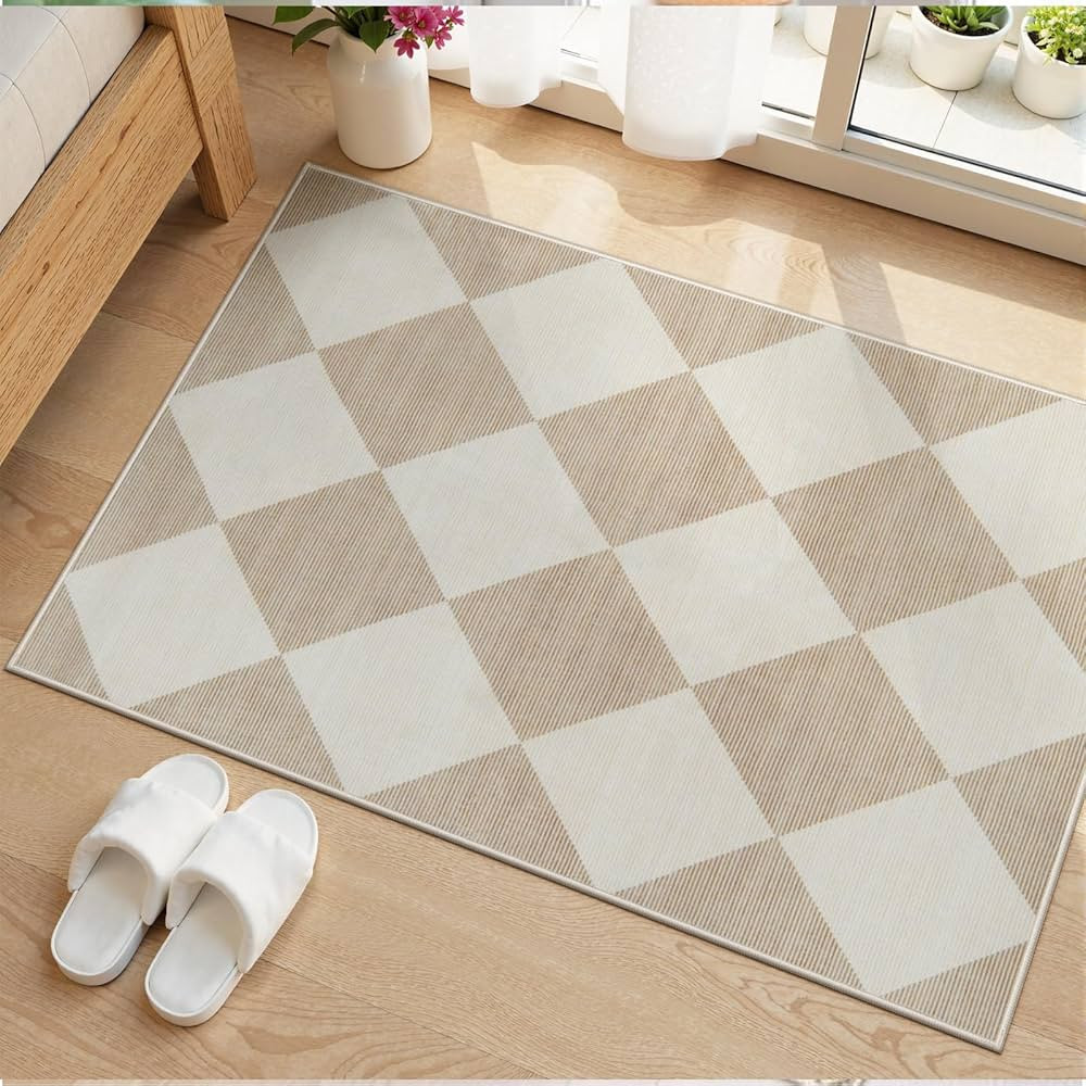 Beeiva Checkered Washable Indoor Door Mats for Entryway, 2x3 Non Slip Ultra Thin Bathroom Rugs Fi... | Amazon (US)