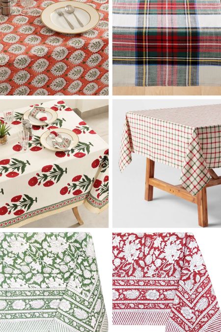 Block print and plaid red and green Christmas tablecloths for holiday tablescapes and parties 

#LTKHoliday #LTKSeasonal #LTKGiftGuide