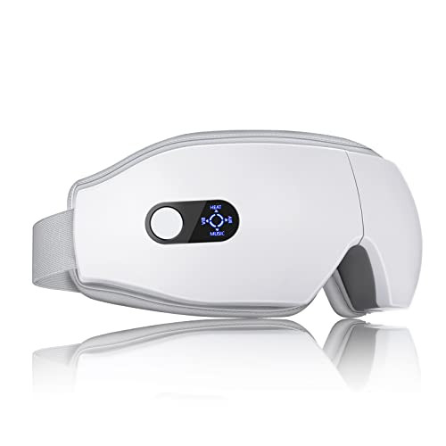 Eye Massager with Heat, Vibration and Bluetooth Music for Migraine Headache Relief, Cordless Heated Eye Mask with 6 Massage Modes, Relaxation -Mothers Day Gifts for Mom Wife -White | Amazon (US)