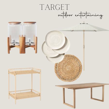 Outdoor entertaining from target, target home finds, drink dispenser, cute patio umbrella, wooden dining table, outdoor plates, bar cart, patio season 

#LTKFind #LTKSeasonal #LTKhome