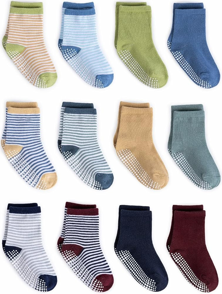 ZAPLES Baby Non Slip Grip Crew Socks with Anti Skid Soles for Infants Toddlers Kids Boys Girls | Amazon (US)
