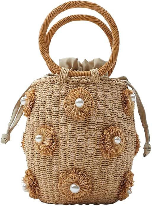Basket Straw Weaving Handheld Bag Handwoven Straw Handbag with Handle for Women Seaside Vacation ... | Amazon (US)
