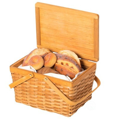 Vintiquewise Woodchip Picnic Storage Basket with Cover and Movable Handles, Small | Target