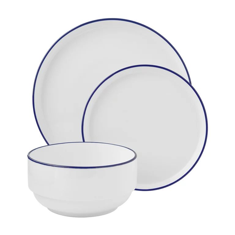 Mainstays 12-Piece Blue Rim Stoneware Dinnerware Set | Walmart (US)