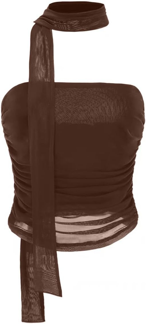 Women's Leopard Print Tube Top Cheetah Print Top Ruched Strapless Mesh Halter Tops for Women Goin... | Amazon (US)