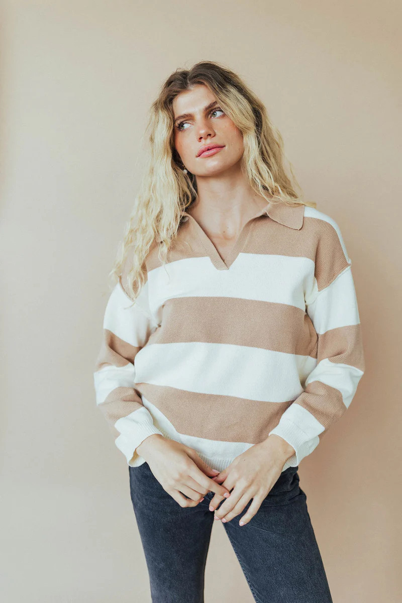 Hudson Stripe Pullover in Camel | Henly