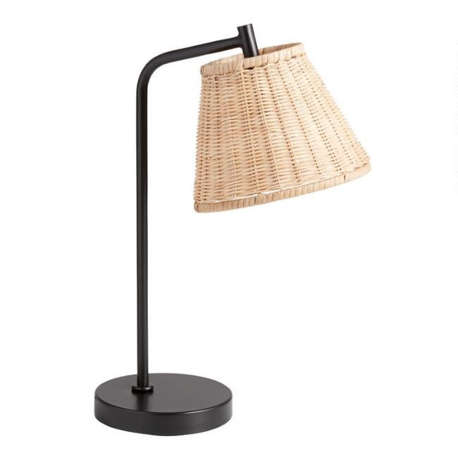 Natural Wicker and Black Metal Task Lamp | World Market