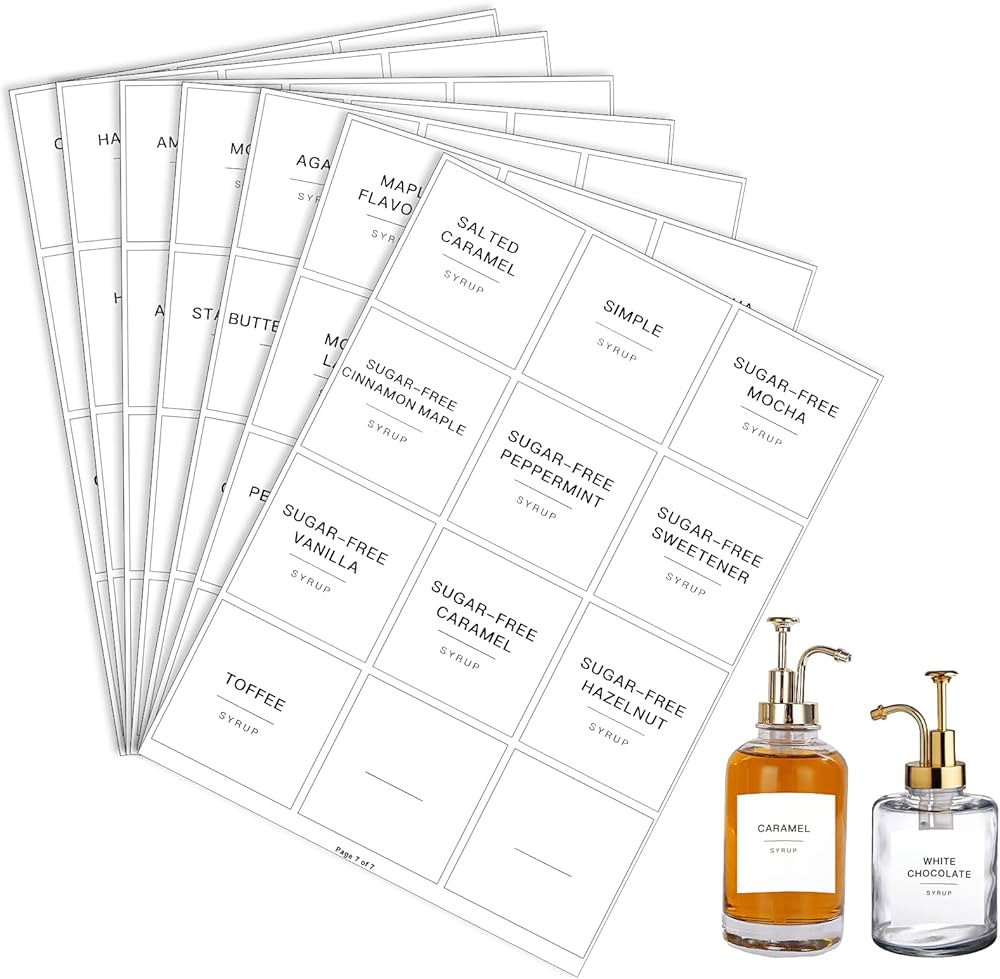 84 Pieces Pantry Labels,Coffee Syrup Labels,Waterproof Labels White Minimalist Labels Preprinted ... | Amazon (US)