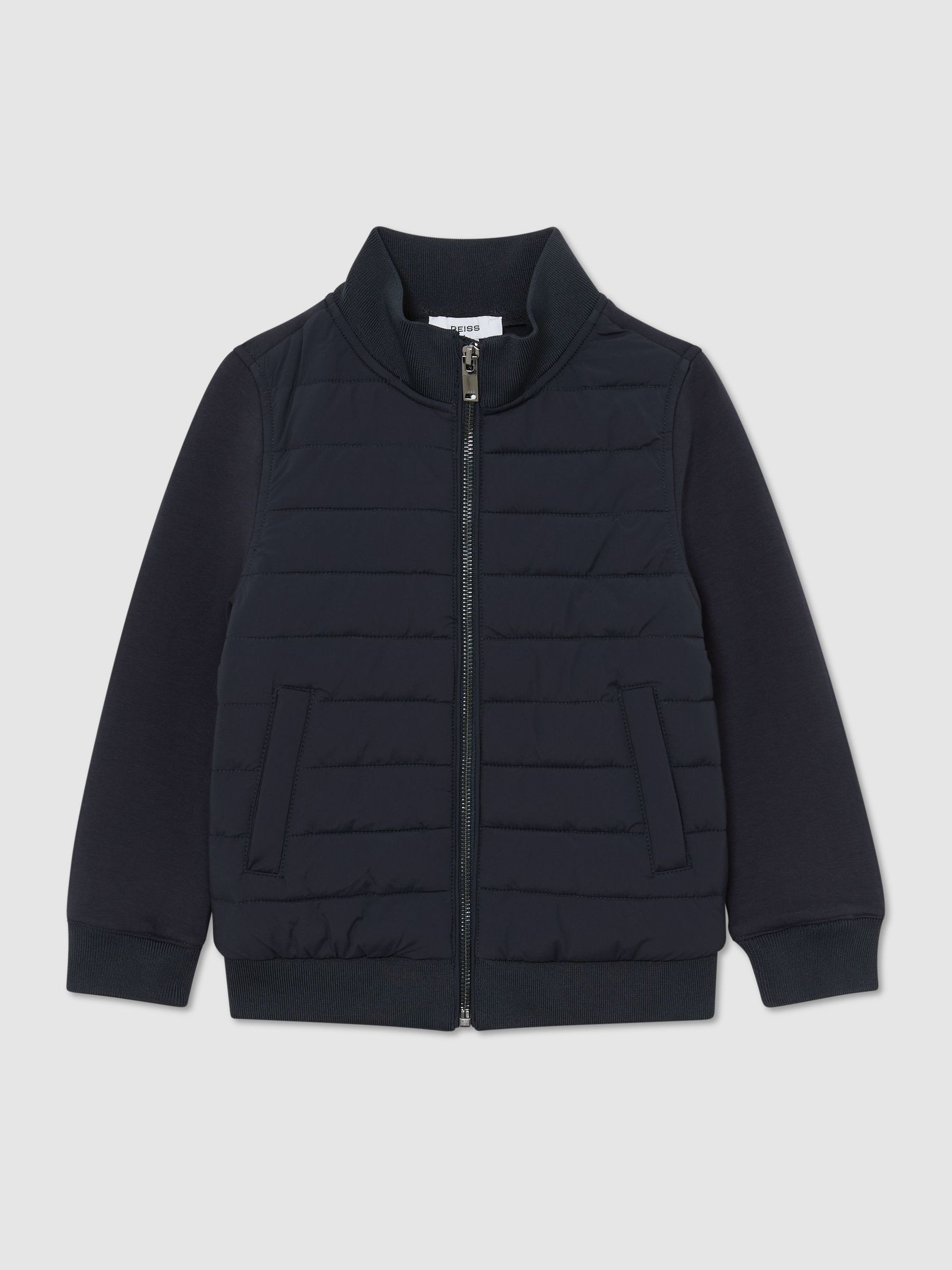 Reiss 3-9 yrs Quilted Hybrid Zip-Front Jacket in Navy - REISS | Reiss UK