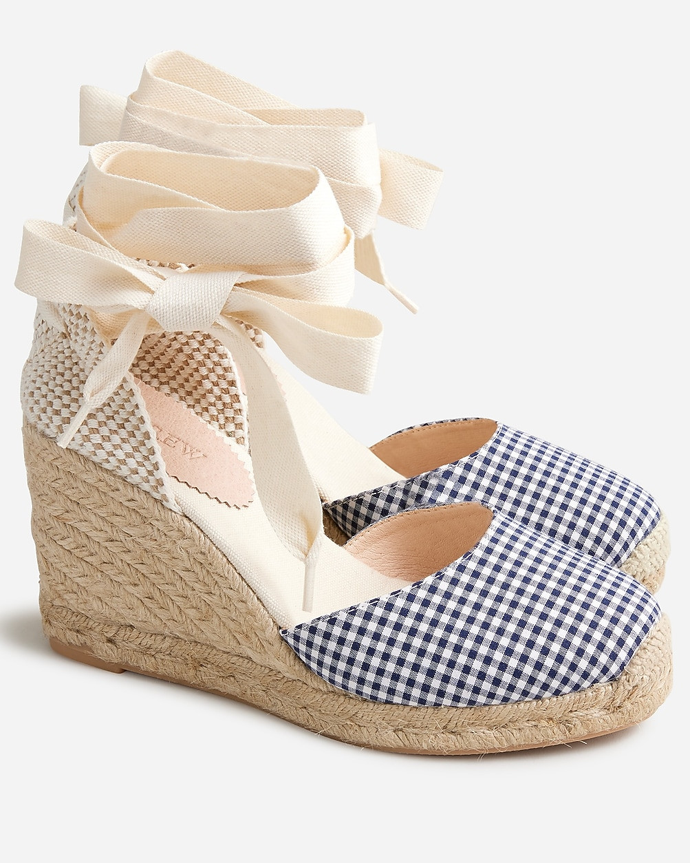Made-in-Spain lace-up high-heel espadrilles in gingham | J. Crew US