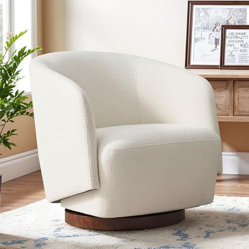 Zihanhome Boucle Swivel Accent Chair, No Assembly Upholstered Armchair with Rubberwood Base, 360° Rotating Barrel Chair for Living Room, Bedroom, Apartment & Reading Nook (1, Beige) | Amazon (US)