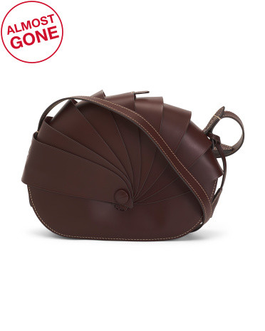 Made In Italy Leather Oval Fan Crossbody With Smooth Bottom | TJ Maxx