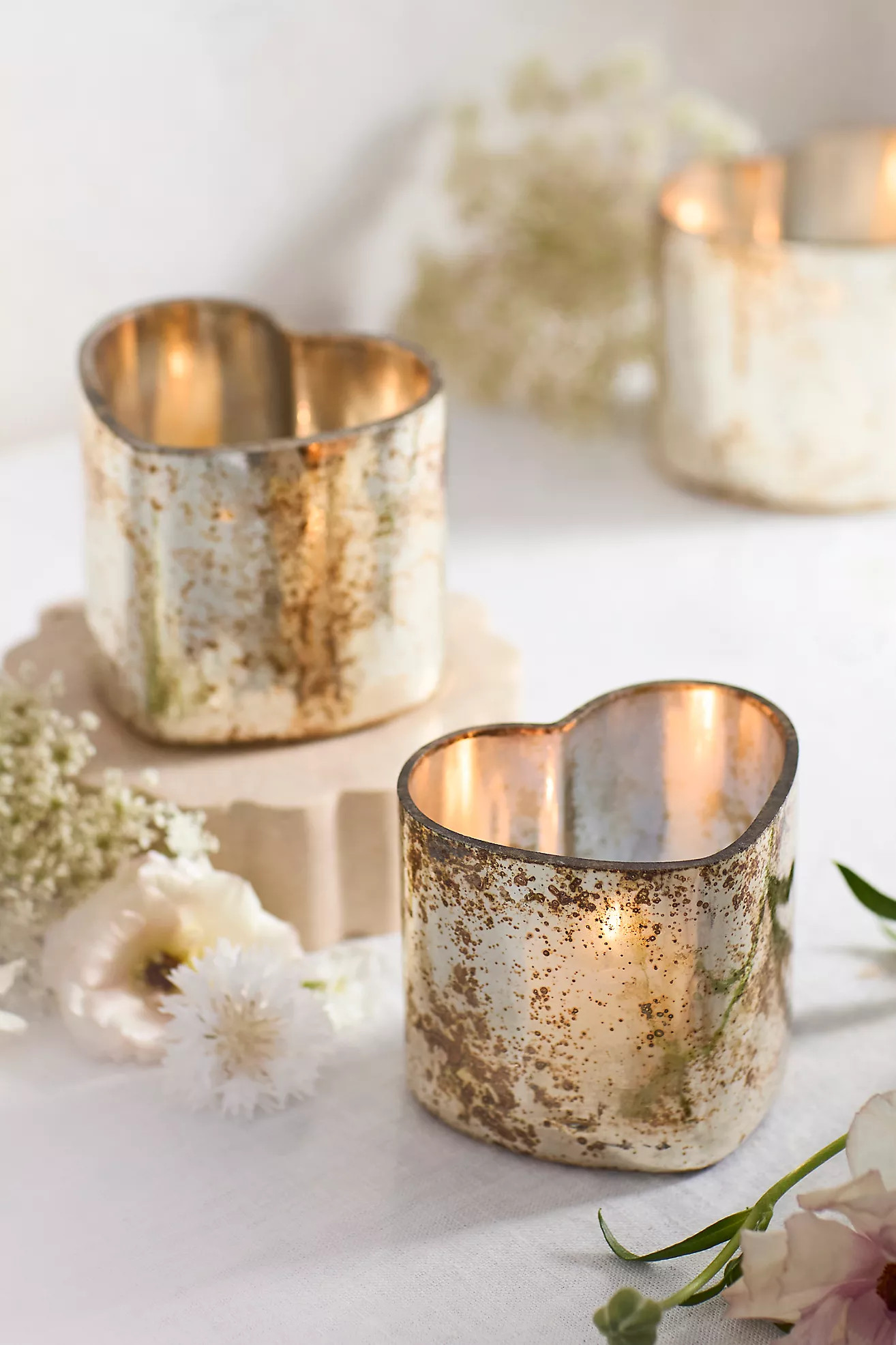 Antiqued Glass Heart Votive Holder Set | Anthropologie (US)