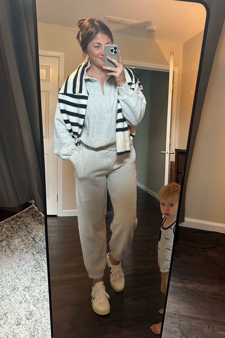 Abercrombie essential sweat set with striped sweater and Veja campo sneaker
Fall outfit
Casual fall style
Fall Capsule wardrobe

#LTKshoecrush #LTKmidsize #LTKSeasonal